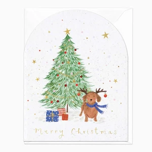 Whistlefish Toby & The Tree Merry Christmas Card Dachshund Sausage Dog XA183 - Picture 1 of 1