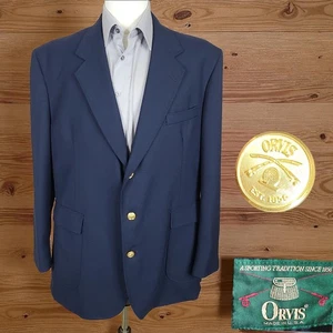 Orvis Jacket Blazer Mens 46L Navy with 3 Gold Buttons Single Vented - Picture 1 of 11