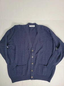 Cárdigan suéter vintage Burberrys para hombre talla 48 Escocia lana tejido con cable azul marino - Imagen 1 de 9
