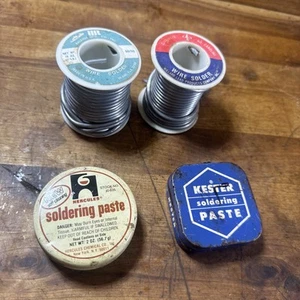 2 Rolls of Solder & 2 Tins Solder Paste Raleigh, Willard, Hercules, Kester USA - Picture 1 of 9