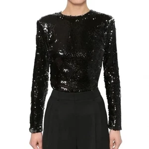 Blusa RACIL Negra Lentejuelas Manga Larga Joya Cuello Vacaciones Año Nuevo Cóctel Fiesta Talla M - Imagen 1 de 19