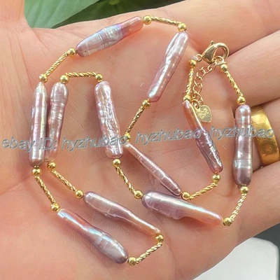 Natural Purple Colorful Baroque Keshi Pearl Earrings +Bracelet+ Necklace 18" Set - Image 1 of 4