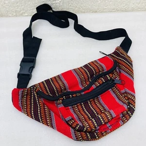 NWOT‼ Red Woven Multicolor South American Style Fanny Pack 3-Compartment Boho - Picture 1 of 8