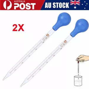 2X 10ml Glass Graduated Pipettes Lab Dropper with Blue Rubber Cap and Scale AU - Picture 1 of 10
