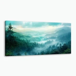 Cpwaxf Misty Forest Canvas Wall Art Foggy Mountain Sunrise Painting Nature Pi... - Picture 1 of 6