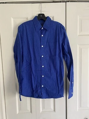 Club Monaco Cobalt Blue White Polka Dots Classic Men's Shirt XS - Image 1 of 3