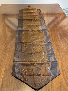 Exquisite Handcrafted Thia Silk Table Runner. 76x13 Copper Tone Seq. Floral - Picture 1 of 7