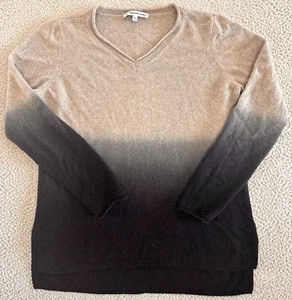 The Cashmere Project V Neck Sweater Womens Medium Beige Black Ombre Pullover - Picture 1 of 19