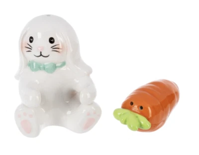 Ganz Ceramic Nestling Salt & Pepper Shaker Set, Easter Bunny & Carrot - Image 1 of 2