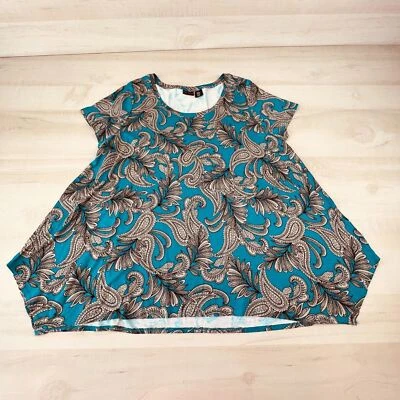 Camisa Willi Smith Feminina Top 2X Azul Paisley Manga Curta Bainha Assimétrica - Imagem 1 de 4