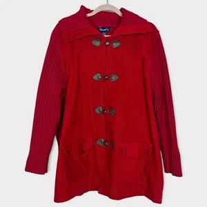 Denim&Co Corduroy Sweater Jacket Coat 1X Barn Coastal Outdoor Preppy Boho Red - Picture 1 of 7