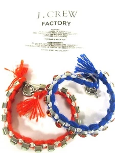 J.Crew Neon Multi Color Woven Silver  Friendship Bracelet NWOT $45 Set of 2 - Picture 1 of 6