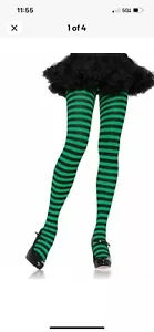 Wonderland Womans Fashion Tights Green & Black Striped One Size Fits All New - Picture 1 of 3