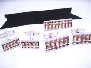 Antique Vintage Japan Sterling Silver Asian Abacus Cufflinks Buttons & Tie Clips - Picture 1 of 10