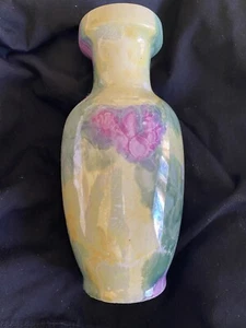 Beautiful. ￼Vintage Chinese Green￼ Glaze Porcelain Purple ￼Flower vase 8 1/2” - Picture 1 of 6