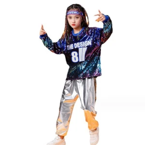 Fashion Street Dance Sequin Cheerleading Performance Clothing Hip Hop 110-160cm - Picture 1 of 9