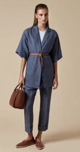 Fabiana Filippi Linen Cotton Blue Pants Blouse Set Large - Picture 1 of 11
