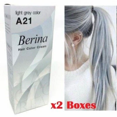 2x Berina A21 Light Grey Silver Permanent Hair Dye Color Cream Unisex - Image 1 of 3