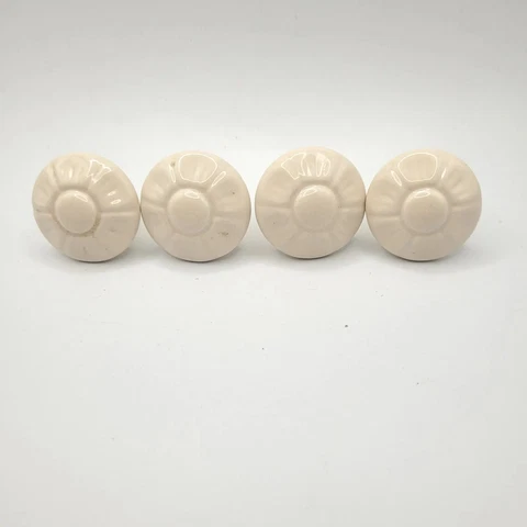 Cream Flower Ceramic Cabinet Knobs, Drawer Pulls, 1.5"D, Lot of 4 Cover