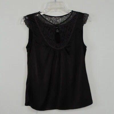 Club Monaco Black Silk Satin Lace Blouse sz M Lingerie Boho Sleeveless Goth - Image 1 of 4