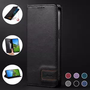 Funda tipo billetera de cuero genuino delgada abatible para iPhone 16e/15/14/13/12/11 SE 8 - Imagen 1 de 36