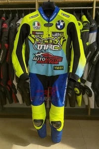 MotoGP Style Blue Yellow Motorcycle Racing Suit Leather One Piece CE Armor Pro - Picture 1 of 4