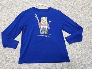 Polo Ralph Lauren Shirt Boys M 10-12 Blue Polo Bear Ski Winter Preppy Casual Top - Picture 1 of 13