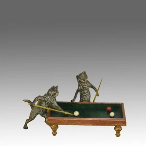 Early 20th Century Bronze Group "Cats Playing Billiards" by Franz Bergman - Picture 1 of 11