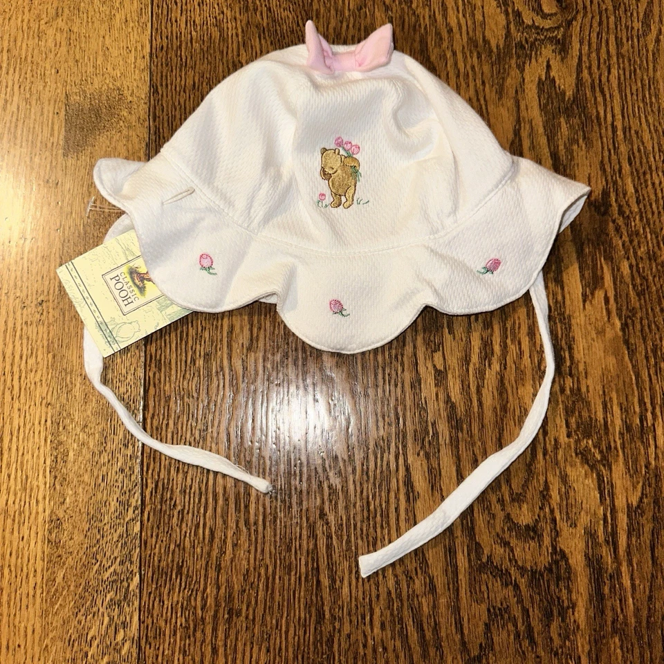 De Colección Disney Clásico Pooh Años 90 Y2K Bordado Sombrero Sol Gorro Cubo Festoneado Corbata Foto 1 de 4