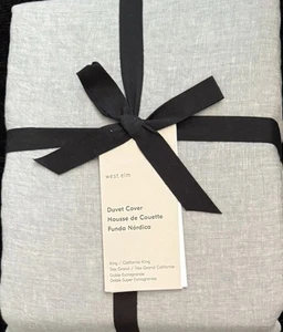 west elm european linen king duvet NO SHAMS in chambray melange - Picture 1 of 2