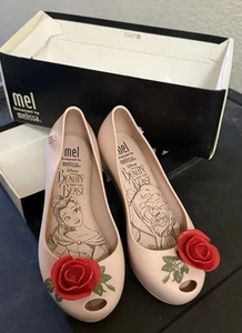 MELISSA ULTRAGIRL BALLET FLATS SHOES PINK DISNEY BEAUTY & THE BEAST BELLE 13 - Picture 1 of 6