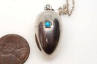 LOVELY ANTIQUE SILVER TURQUOISE EGG SHAPED VINAIGRETTE / POMANDER NECKLACE