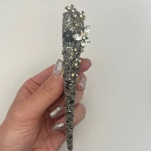 Filigrane Haarspange im Vintage-Stil mit Strass Blumen - schwarz & klare Kristalle - Bild 1 von 7