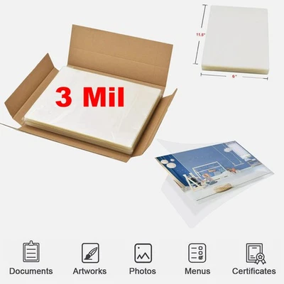Пакеты для термического ламинирования 3 мил прозрачные размер Letter упаковка 100 шт. для листа 9 дюймов x 11,5 дюйма - Изображение 1 из 4