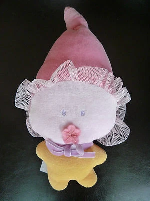*. DOUDOU HOCHET COROLLE POUPEE BEBE  ROSE ORANGE JAUNE CHAPEAU GRELOT TTBE - Photo 1/3