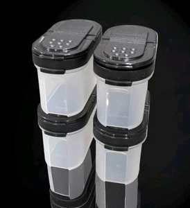 Tupperware Modular Mates kleiner Gewürzstreuer Behälter 4er Set schwarz Dichtung Neu - Bild 1 von 3