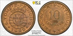 1962 St. Thomas & Prince [Portugal] 10C, PCGS SP64RB (PROVA) KM-Pr18 Essai - Bild 1 von 1