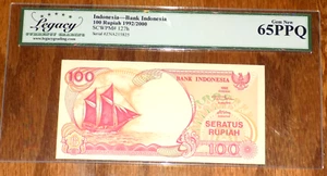 Indonesia 100 Rupiah 1992 / 2000 P127h Uncirculated LEGACY Grade 65PPQ Banknote - Picture 1 of 4