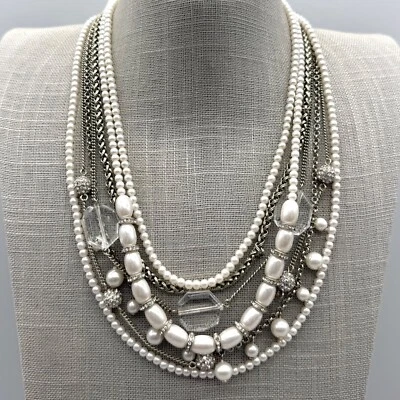 Collar Talbots tono dorado imitación perlas hebras en capas estrás detalles 22 pulgadas Foto 1 de 4