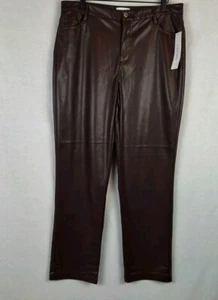 CALVIN KLEIN Women's Faux Leather Pants Coffee Bean Brown $89 NWT SIZE- 10 - Picture 1 of 13