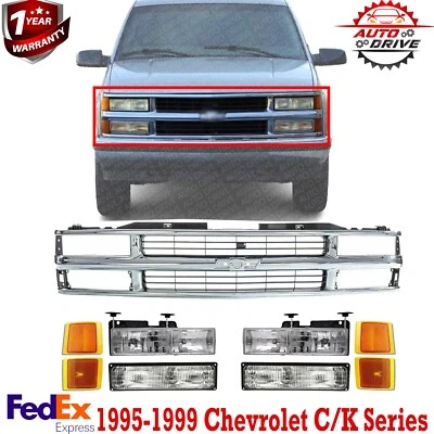 New Bundle For 1994-1999 CHEVROLET C1500 Chrome Grille Headlight Park Light 9PC Foto 1 de 4