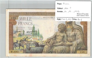 Geldschein Frankreich - 1000 Franken - 10/12/1942 - Fayette 40 (13) - N°188 - Picture 1 of 2