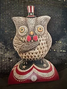 Handgefertigte Johanna Parker Retro 4. Juli patriotische Eule Holzausschnitt 8 Zoll - Bild 1 von 4