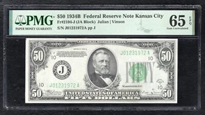FR. 2104-J 1934-B $50 FRN FEDERAL RESERVE NOTE KANSAS CITY, MO PMG GEM UNC-65EPQ - Picture 1 of 2