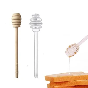 2PCS Honey Dipper Sticks Glass and Wooden Honeycomb Stirrers for Honey Jars - Picture 1 of 4