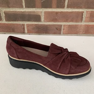 AMPUTEE LEFT SHOE ONLY: Clarks Sharon Dasher burgundy suede platform loafers 10 - Picture 1 of 3