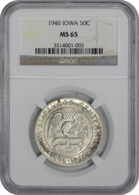1946 Iowa Commemorative Silver Half MS65 NGC - Image 1 of 2