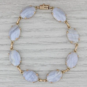 Pulsera Ovalada De Ágata De Encaje Azul En Oro Amarillo De 10k 7.25" 10mm - Imagen 1 de 7