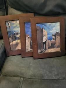 Village Seascape Wall Picture Art by Didier Lourenco (Lot of 3) 13.5x11.5 - Picture 1 of 4