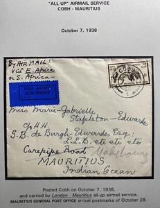 1938 Cobh Ireland Airmail All Up Cover to Mauritius Via East Africa Service - Picture 1 of 3